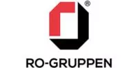 Logotyp för RO-GRUPPEN med en röd och svart geometrisk design ovanför texten "RO-GRUPPEN.